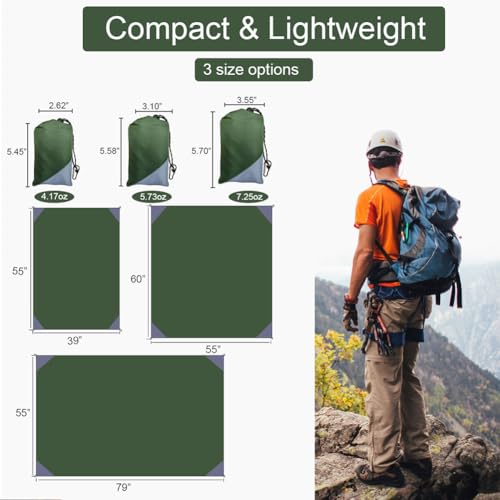 Army Green & Grey Compact Picnic Blanket 55x60 Inch Lightweight Tarp for Camping & Outdoor Use
