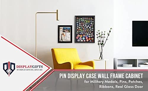 DisplayGifts Collector Medal Lapel Pin Shadow Box Display Case Holder Cabinet Shadow Box PC01 Cherry Finish