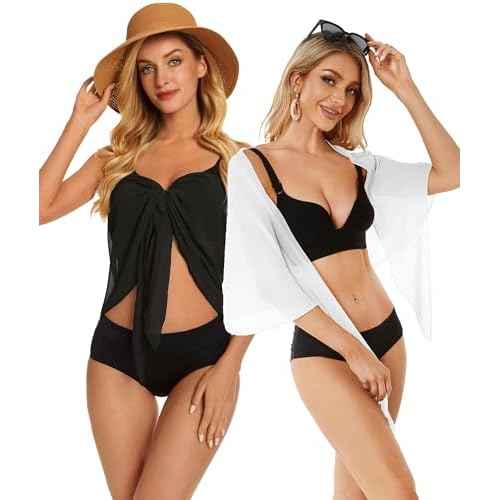 CHICGAL 2 Pieces Women Beach Sarong Bathing Suit Wrap Skirt Sheer Bikini Swimsuit Cover Ups for Swimwear
