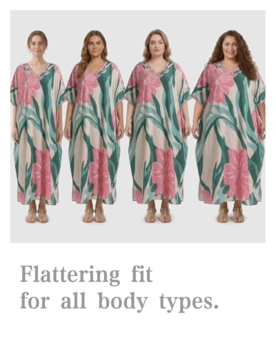 Women’s Lightweight Floral Print Kaftan Dress Swim Coverup - Green Stripe