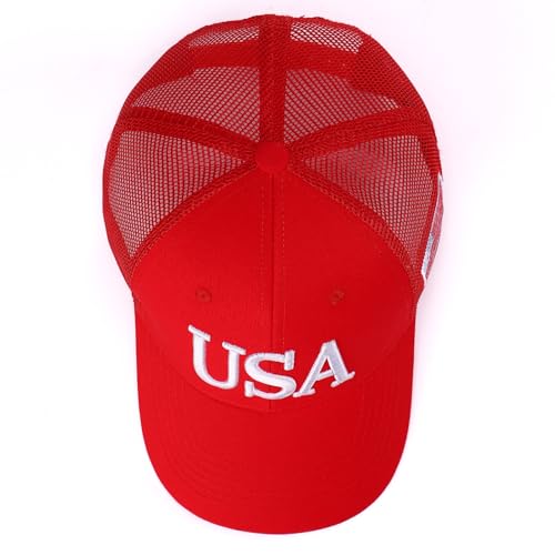 USA Trucker Hat for Men & Women American Flag Cap Adjustable Baseball Cap Mesh Snap Patriotic 3D Embroidered Cap