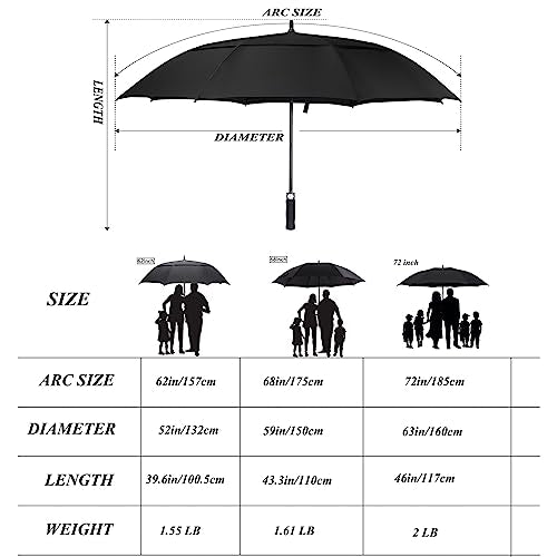 ACEIken Large Windproof Golf Umbrella 72 Inch Double Canopy Black