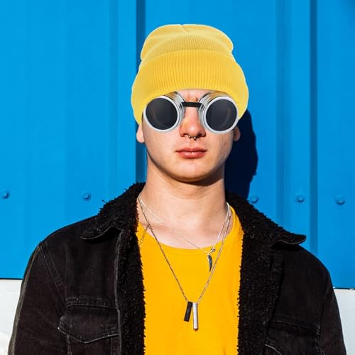 Halloween Costume Accessories Vintage Steampunk Goggles Glasses Yellow Beanie Striped Knit Scarf Set for Adult Cosplay Party