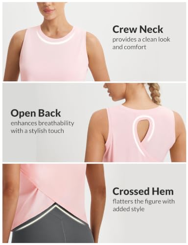 Pink Women's Workout Tank Top - Loose Fit Open Back Activewear UPF50+ Small