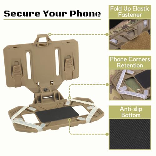 Let Me Be FoldPanel Chest Vest Set, Chest Rig Phone Mount for Plate Carrier Accessory Navigation Board, Outdoor Hiking Fishing Cycling Tactical Vest Wearable Phone Carrier for 4.7"-6.7" Screen (Tan)