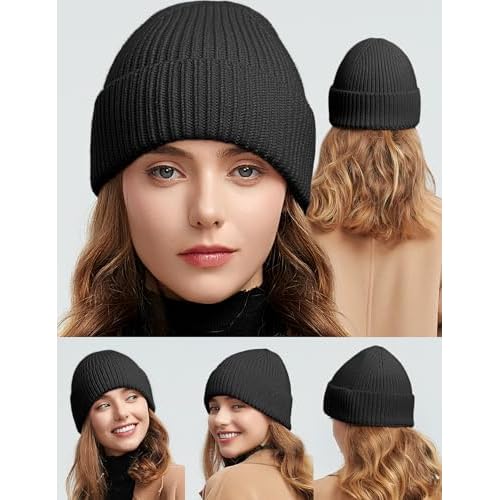 50% Wool Thick Beanie Hat for Men Women, Seamless Winter Knit Skull Cap, Cuffed Fisherman Beanie Warm Trawler Watch Cap