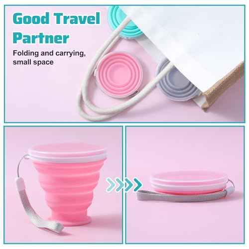 3 Pack Collapsible Cups for Traveling,Collapsible Travel Cup,Portable Reusable Silicone Drinking Folding Cup Set with Lid for Outdoor Adventures,Camping, Hiking, and Daily Use