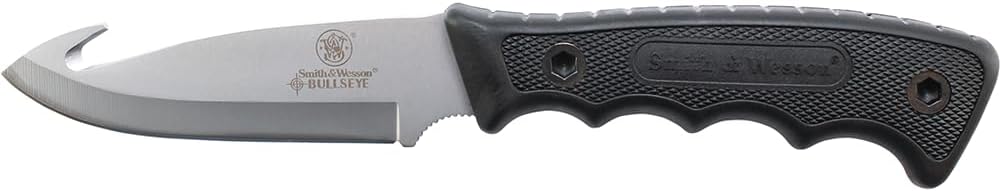 Smith & Wesson Bullseye Hatchet and Fixed Blade Guthook Knife Combo with S.S. Blade and Rubber Handle for Outdoor, Tactical, Survival and Everyday Carry
