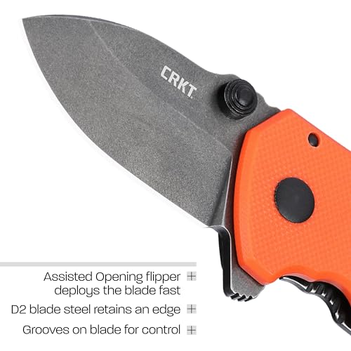 CRKT Squid Compact Everyday Carry Assisted Folding Knife with Frame Lock: D2 Plain Edge Blade, G10 Handle, Pocket Clip, 2486