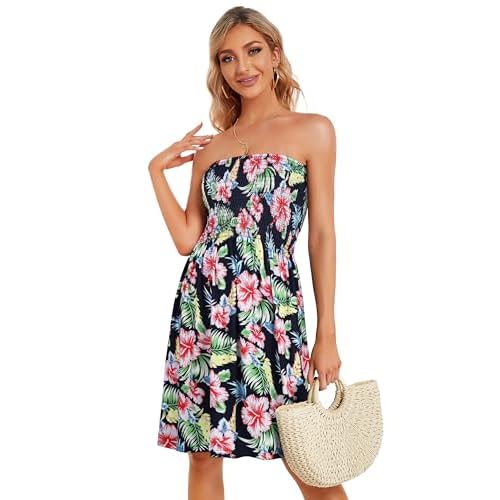 CHICGAL Summer Dresses for Women Beach Cover Ups Strapless Boho Floral Print Sundress
