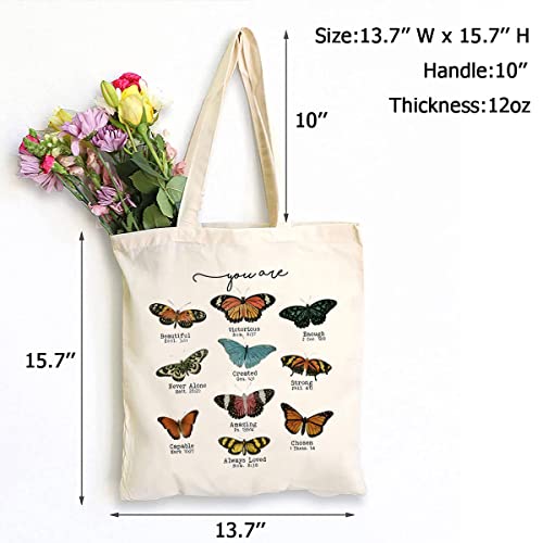Beige Butterfly Christian Canvas Tote Bag Inspirational God Gifts for Women