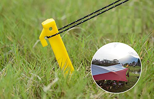 18x Heavy Duty Extra Long 13-3/4" Plastic Tent Awning Pegs, Tent Stakes, Sand Stakes with 1x Hammer for Beach Camping Caravan