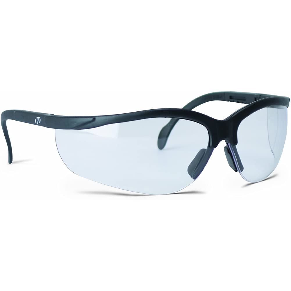 Walker's Razor Slim Passive Earmuff - Ultra Low-Profile Earcups - Black & Sport High-Grade Polycarbonate Lenses Half Frame Soft Rubber Nose Piece Adjustable Safety Shooting Glasses, Clear