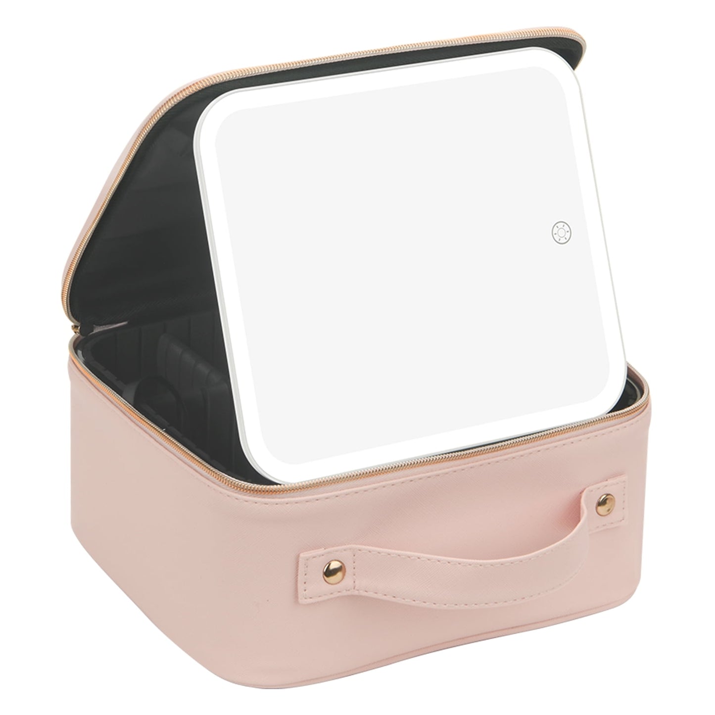 LED Mirror Cosmetic Organizer – Pink/Bronze | Adjustable Dividers, 8.75” x 4.75”