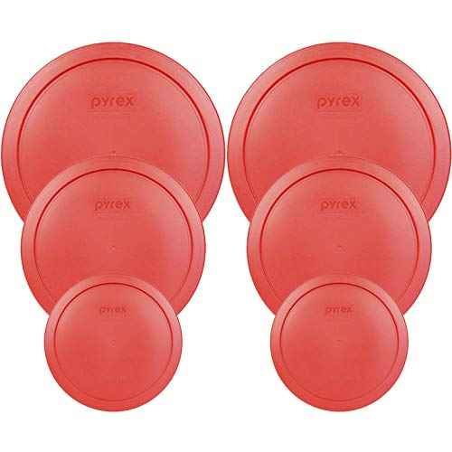 Pyrex (2) 7200-PC 2-Cup, (2) 7201-PC 4-Cup & (2) 7402-PC 6/7-Cup Red Food Storage Replacement Lids - Made in USA
