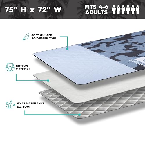QUIKSILVER Sand-Free Beach Mat – Large Water-Resistant Outdoor Picnic Blanket, Lightweight Foldable Mat for Beach, Camping, Park, or Travel – Fits 4-6 People, Quick-Dry, Durable