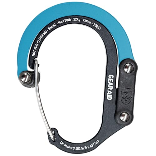 GEAR AID HEROCLIP Carabiner Clip and Hook (Small) for Purse, Stroller, and Backpack, Black and Blue, 2 Pack