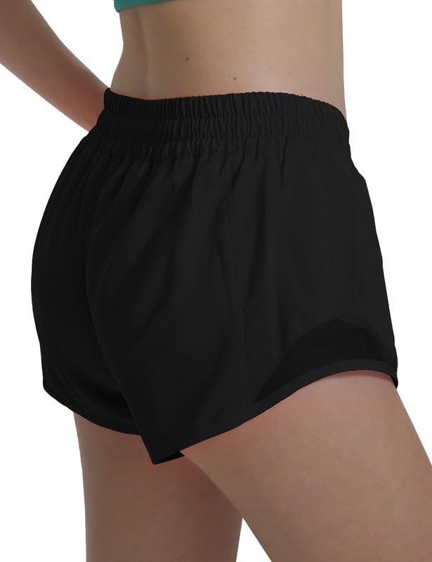 AugIris Athletic Running Shorts for Women with Zipper Pocket Soft Gym Workout Shorts with Mesh Liner Qucky Dry Black S