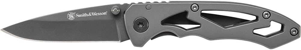 Smith & Wesson CK400 5.4in High Carbon S.S. Folding Knife with a 2.2in Drop Point Blade and Stainless Steel Handle for Outdoor, Tactical, Survival and EDC