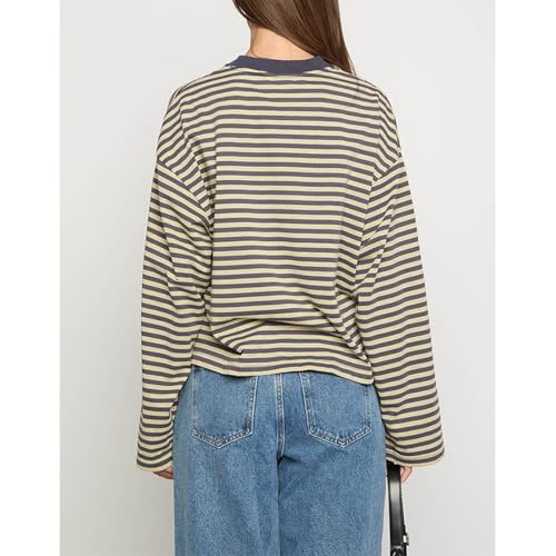 Women Y2k Long Sleeve Fairy Grunge Striped Baggy Tees Shirts 2000s Emo Aesthetic Sweater Crop Tops Streetwear