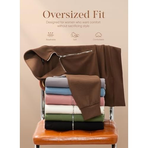 Dokotoo Womens Sweatshirt Waffle Knit Long Sleeve Lapel Half Zip Up Casual Lightweight Soft Sweatshirts Loose Pullover Tops