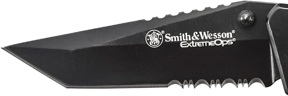 Smith & Wesson Extreme Ops CK10HBS 7.8in S.S. Folding Knife with 3.4in Serrated Tanto Point Blade and S.S. Handle for Outdoor, Tactical, Survival and EDC