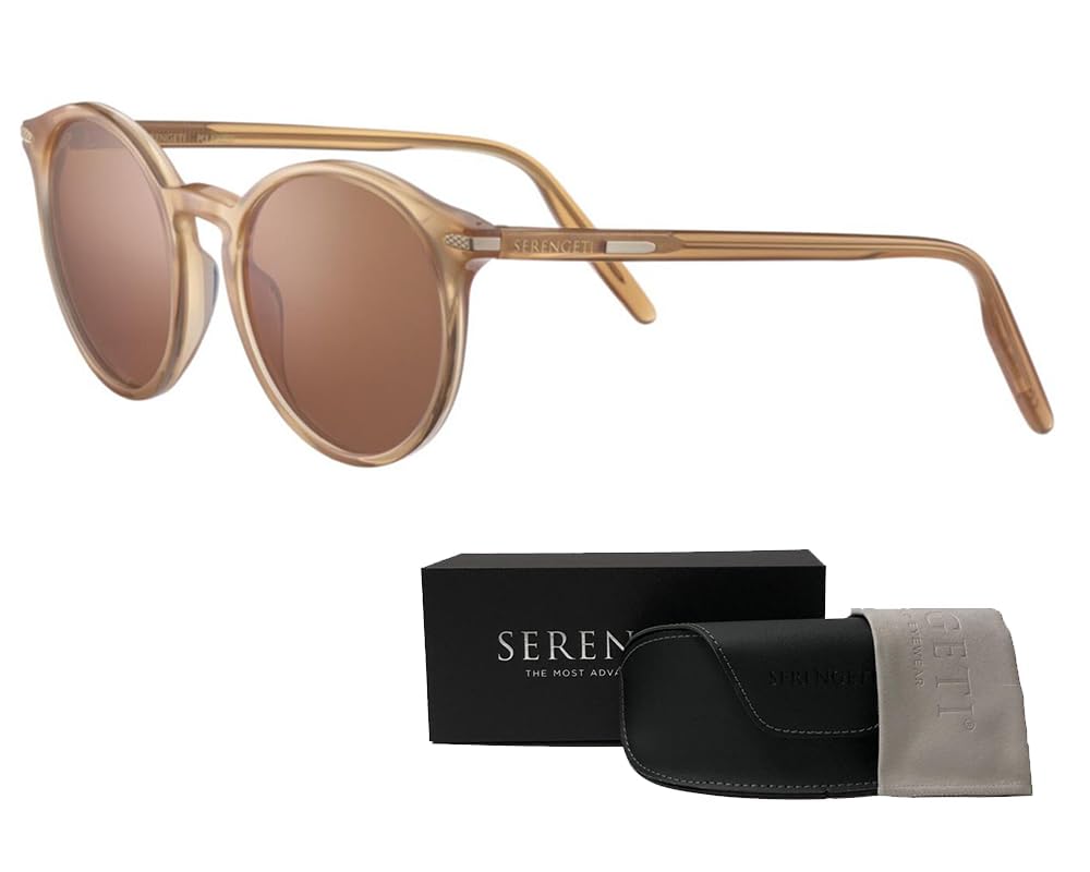 Serengeti Leonora 51MM Shiny Beige/Mineral Polarized Round Sunglasses For Women +BUNDLE with ACCESSORY EYEWEAR KIT