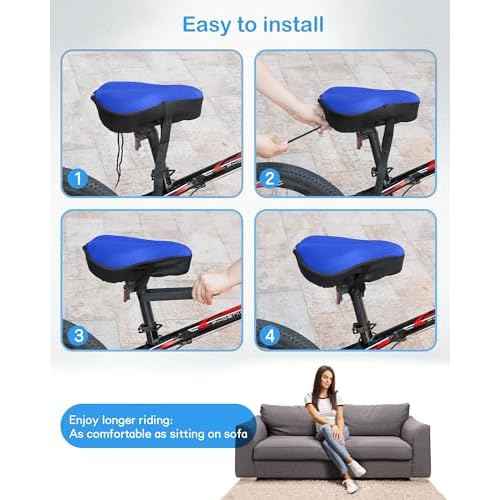 Gel Bike Seat Cover, Bicycle Seat Covers, Adjustable Bike Seats Cushion for Women Men Comfort Compatible, Suitable for Outdoor and Indoor (11x10 inch)