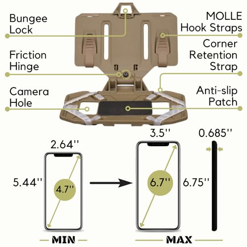 Let Me Be FoldPanel Chest Vest Set, Chest Rig Phone Mount for Plate Carrier Accessory Navigation Board, Outdoor Hiking Fishing Cycling Tactical Vest Wearable Phone Carrier for 4.7"-6.7" Screen (Tan)