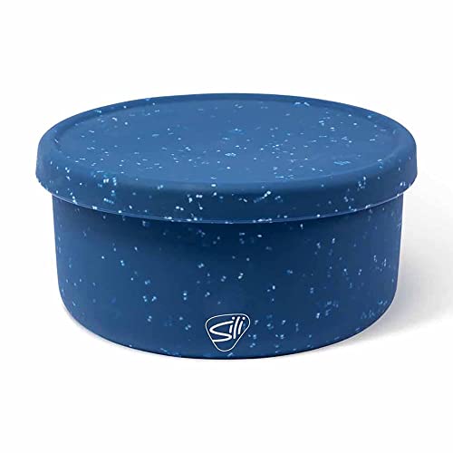 Silipint: Silicone Lidded Bowls: Set of 3: Speckled Blue - 10, 20 & 30oz - Flexible Unbreakable, Storage, Sustainable, Non-Slip