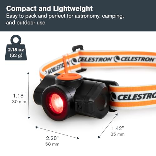 Red LED Headlamp for Astronomy Camping Night Vision - Hands-Free, Adjustable, 100H Battery