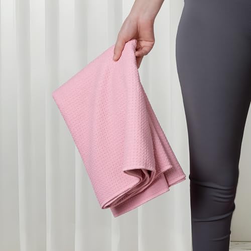 Pink Microfiber Hot Yoga Towel Mat 24x72 Inches Non-Slip Silicone Grip