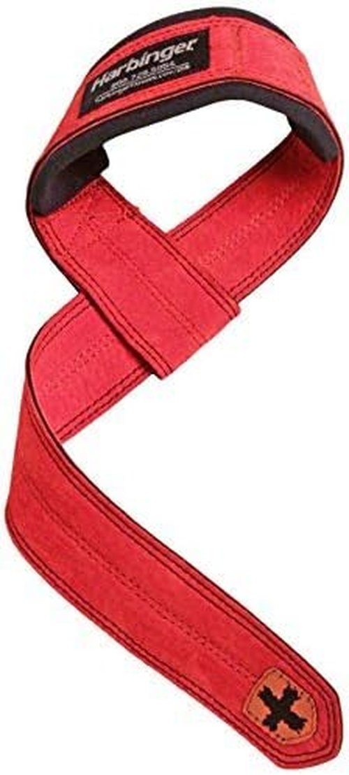 Harbinger Red Padded Leather Lifting Straps for Weightlifting & Strength Training