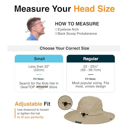 GearTOP Safari Hat for Men Sun Hats for Women UV Protection UPF 50+ Fishing, Gardening, Hiking Hat (22-23 1/2")