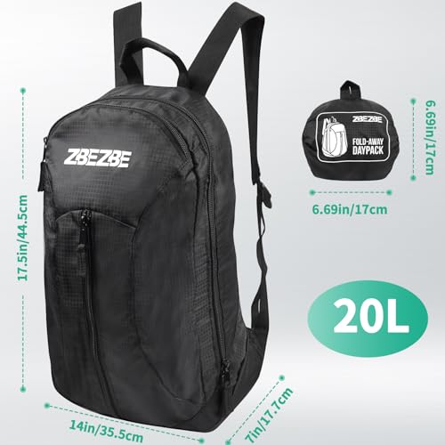Foldable Packable Backpack - Lightweight Waterproof Hiking & Cycling Daypack, Large-capacity Black
