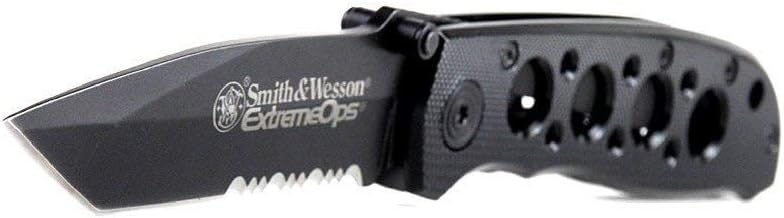 Smith & Wesson CK5TBS 7.4in High Carbon S.S. Folding Knife with a 3.2in Serrated Tanto Blade and Aluminum Handle for Outdoor, Tactical, Survival and EDC