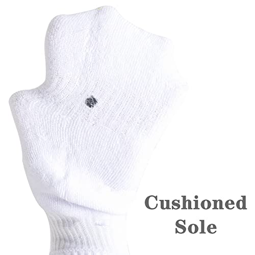 Kids Athletic Ankle Socks 6 Pairs - Breathable Cushioned Mesh Sports Socks, 7-10 Years, White