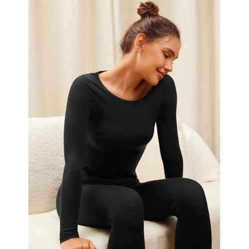 CRZ YOGA Soft Thermal Underwear Sets for Women Lightweight Long Johns Base Layer Pajamas Warm Top Bottom
