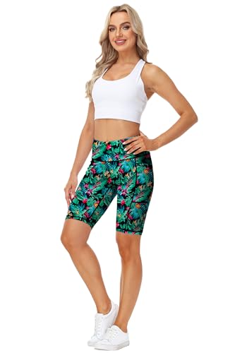 X-Large Women's 9-11 Inch High Waisted Swim Board Shorts UPF 50+ Leaves Green
