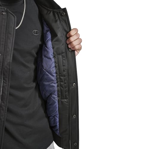 Champion mens Logo Striped-trim Varsity Jacket