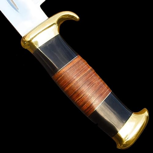 WARIVO KNIFE D2 18 Inches Large Crocodile Dundee Bowie Knife with Leather Sheath Big Survival Fixed Blade Knife with Leather and Horn Handle for Outdoor Camping Knives For Men