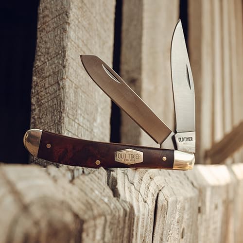 Old Timer 94OTW Gunstock Trapper 6.9in Traditional Folding Pocket Knife with 2 High Carbon SS Blades, Desert Iron Wood Handle, and Convenient Size for EDC, Hunting, Camping, Whittling, and Outdoors