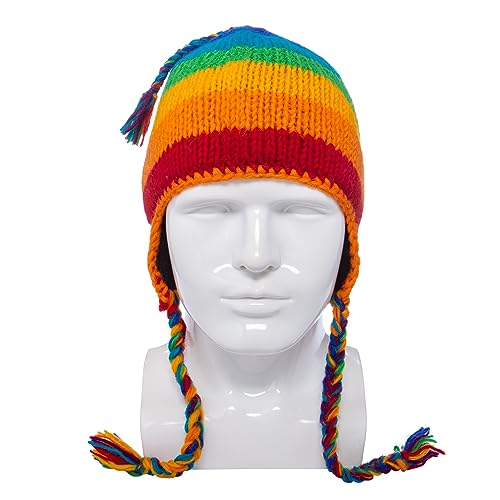 Hand Knit Sherpa Hat with Micro Fleece Lining and Eclectic Patterns, Handmade Winter Toque, Christmas Beanie, Made in Nepal