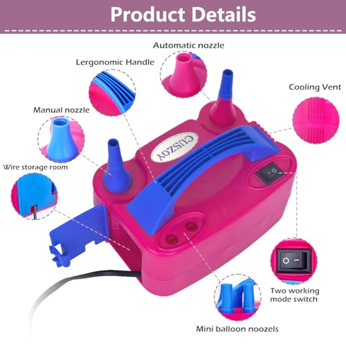 Rose Red Electric Balloon Pump 600W with 10 Balloon Arch Kits - Portable Party Decor