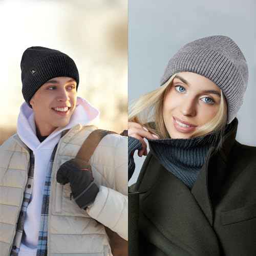 Ocatoma Beanie for Men Soft Knit Cuffed Unisex Beanie Warm Winter Ski Hats Gifts for Men Women