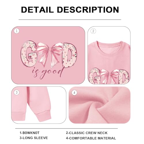 KEEVICI God Is Good Christian Sweatshirts for Women Bow Jesus Cute Bible Verse Sweatshirt Faith Religious Graphic Hoodies