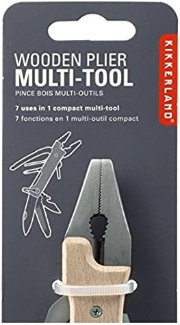 Kikkerland 10 in 1 Pocket Compact EDC Gear Equipment Stainless Steel Multi-Tool, White, Wood Handle, for Outdoors, Camping Tool Accessories Survival