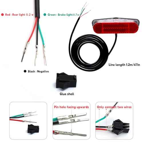 EBike Tail Light with SM Connector, DC 6V-60V, Integrated Reflector, Fits 50mm / 80mm Rack Mount, Waterproof IPX5, with 2 Brightness Choice Electric Bike Taillight