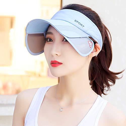 Women’s Summer Sun Visor Hat with Retractable Brim - Blue, UV Protection, Adjustable Golf & Beach Hat