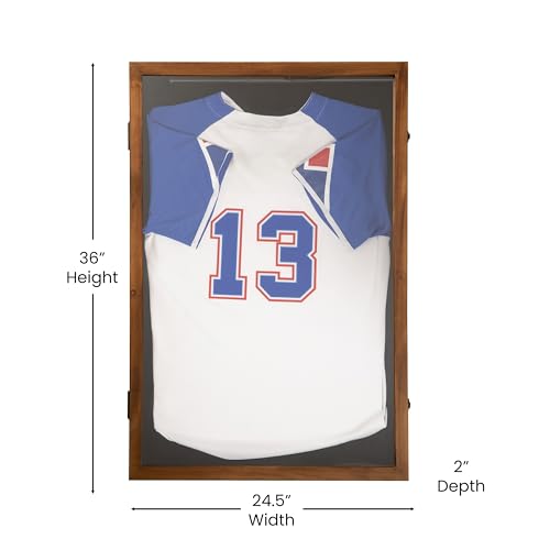Flash Furniture Banks Jersey Display Case, Hanging PVC Tube, Velvet Lined Back, Foam Sheet Insert, Acrylic Window, Anti-Theft Lock with Keys, 24x36, Rustic Brown